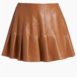 Alice + Olivia Brown Carter Vegan Leather pleated Mini Skirt